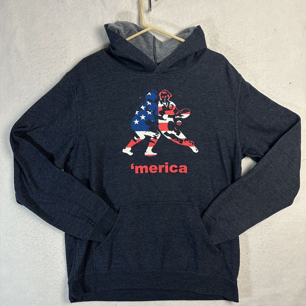 Beimar Hoodie Graphic Men XL Heather Blue 'merica Print Pullover Cotton Pockets